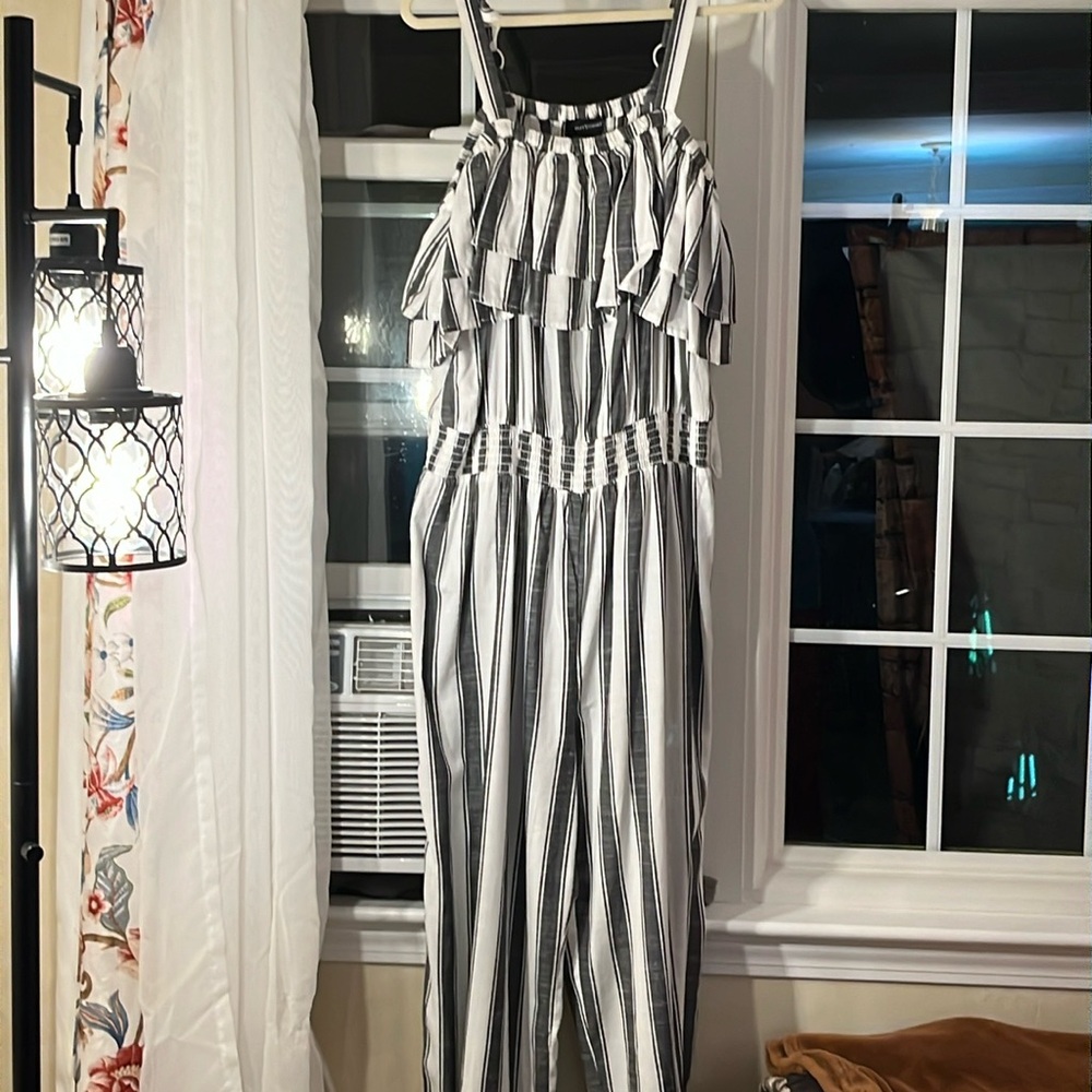 Ashley Stewart Black and White Striped Jumpsuit - Picture 1 of 6